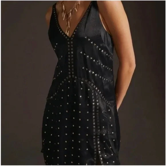 Anthropologie Black Sleeveless Embellished Mini Dress - Picture 2 of 13